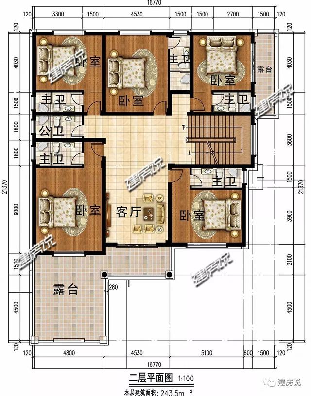 巴洛克风格别墅三层自建房设计图纸，外观造型奢华大气