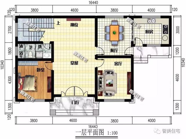 16×10米左右的三层自建房子户型图，还带神位