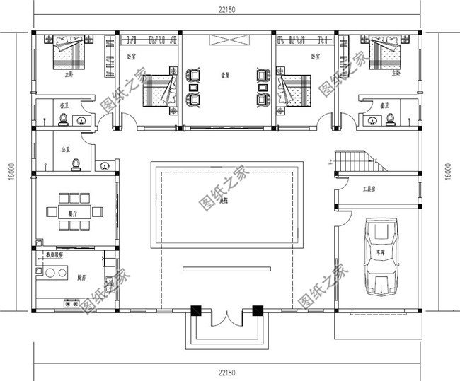 新款的农村自建房子中式二层四合院别墅设计图占地300平左右