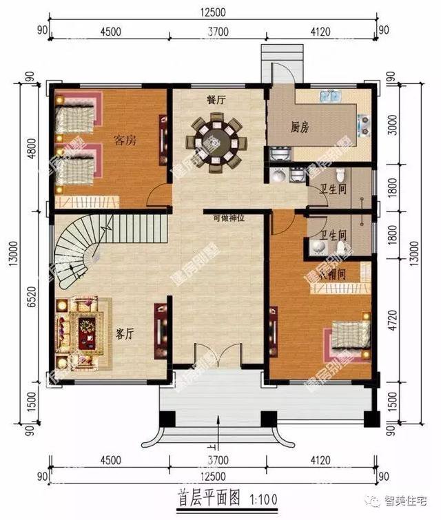 12.5×13米欧式民房户型图，附施工过程和完工图片