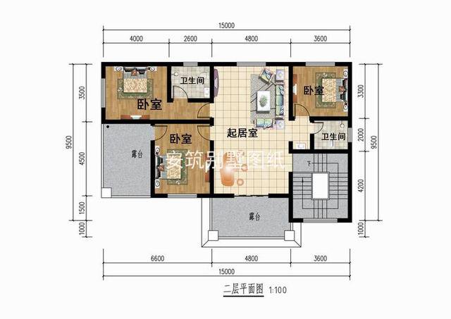 15*9.5米中式二层农村住宅户型图，白墙黛瓦