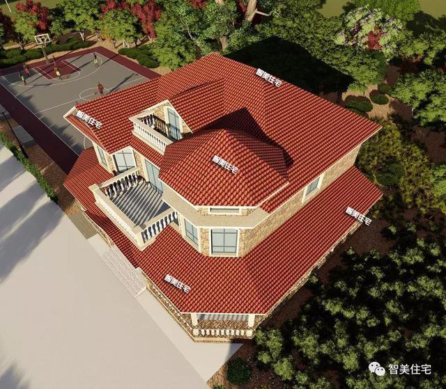 16.9×13.8米农村二层半住宅户型方案图，纯欧式风格