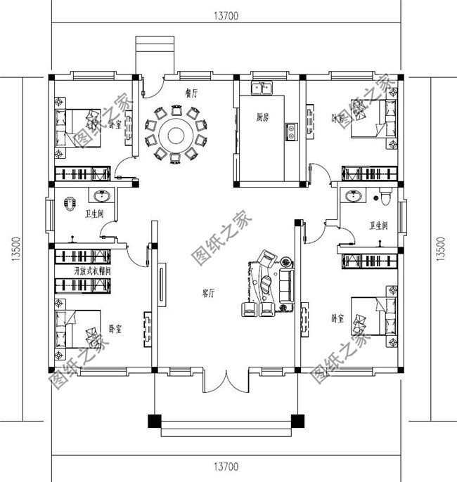 农村17万元一层自建别墅设计图,外观简洁,户型方正