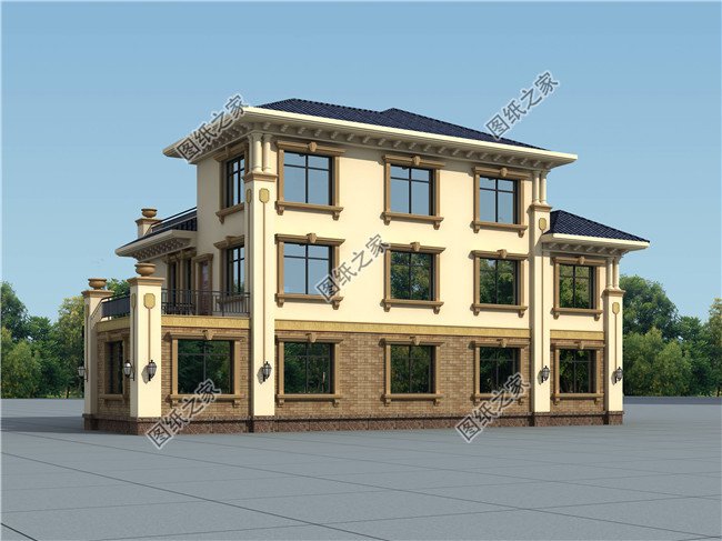 大户型三层别墅设计图纸，外观效果图+CAD建筑图