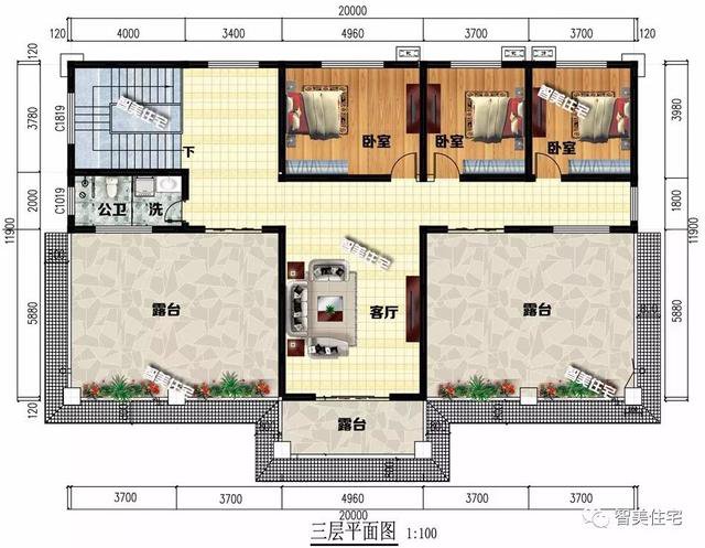 20×12米农村别墅户型设计图，造型豪华对称设计