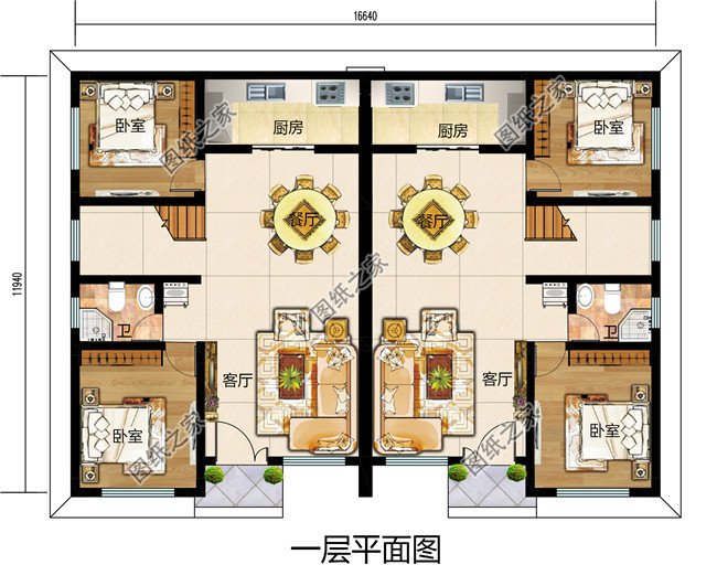 新中式二层双拼楼房设计图，单户面积100平米左右，实用美观