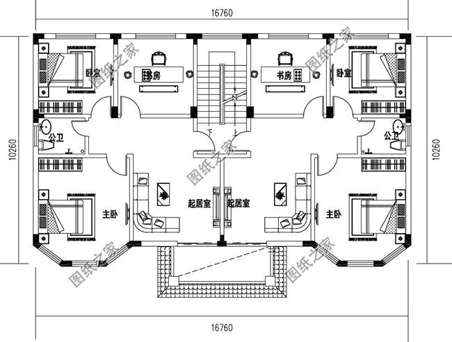 双户168平方米小户型新农村双拼楼房设计建筑图纸带外观图