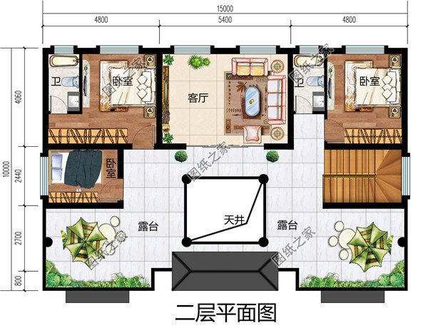 15×10米农村二层四合院自建房户型图，小型四合院设计图