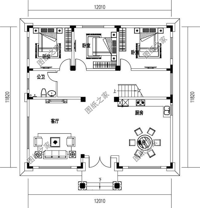 140平方米农村三层复式房屋设计施工图,开放式厨房