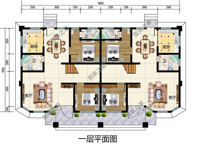 170平方米欧式三层双拼别墅建筑设计图纸及效果图片