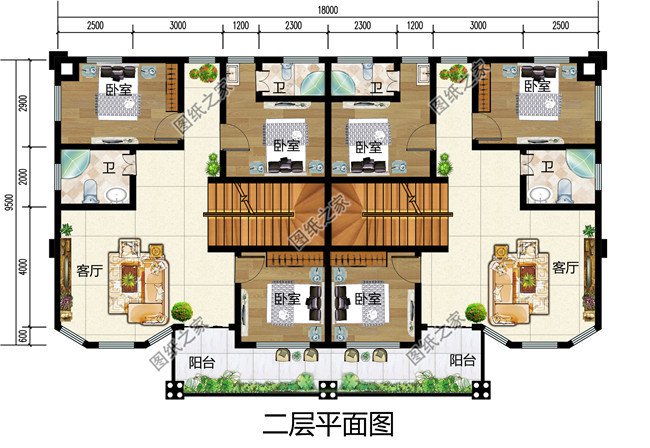 170平方米欧式三层双拼别墅建筑设计图纸及效果图片
