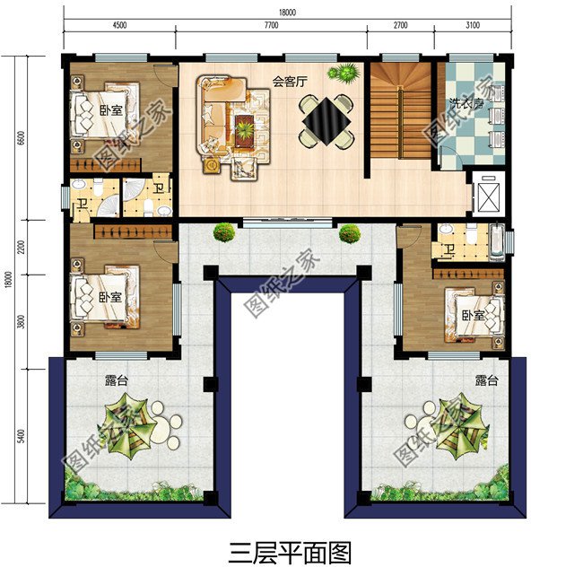 新农村中式三层四合院别墅设计户型图,农村自建四合院