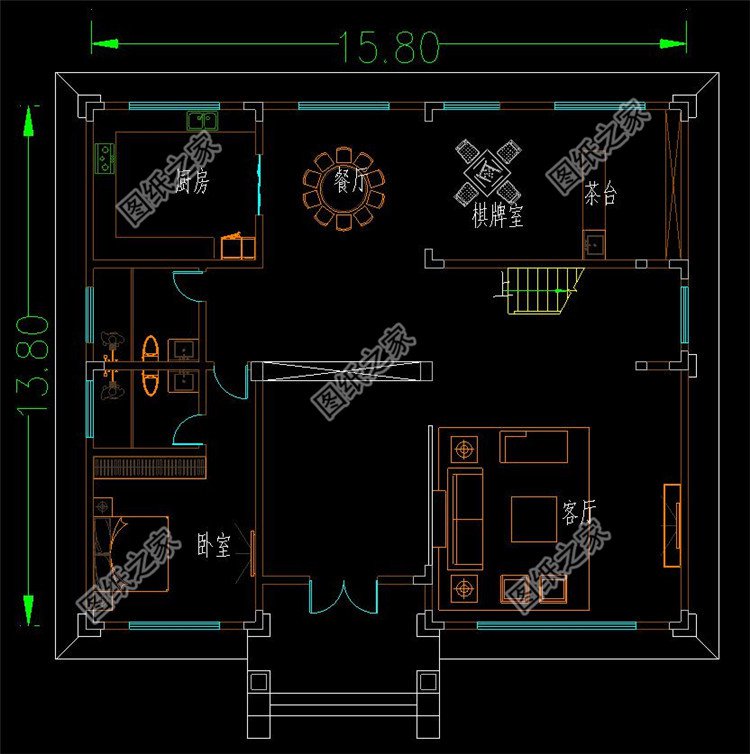 15x13米三层欧式复式别墅户型图,挑空客厅多露台