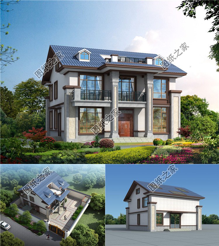 农村二层半新中式小别墅设计图(带阁楼层),二层半自建房户型图