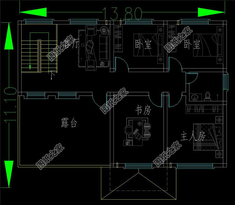 面宽13米二层乡村自建别墅户型图,带堂屋和露台