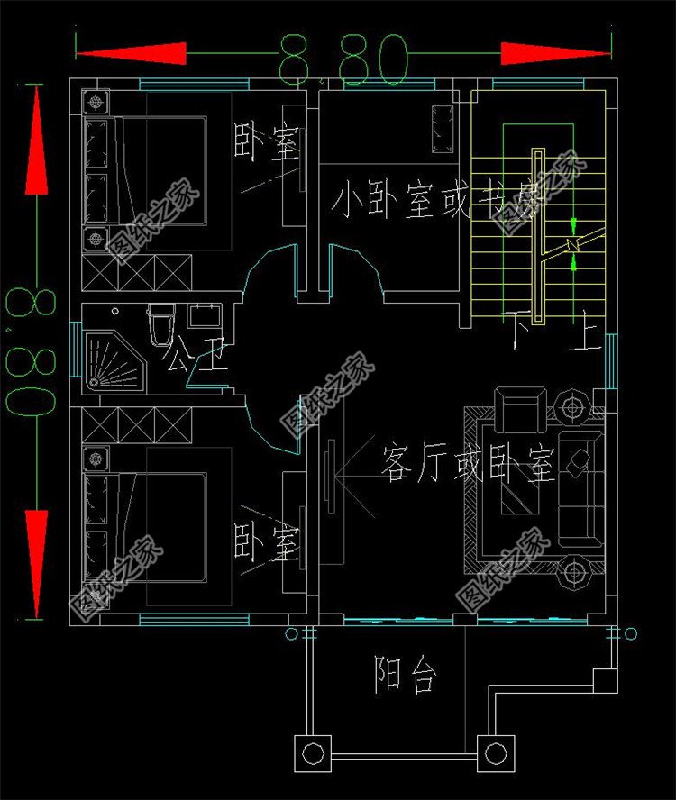 80平方米三层农村自建民房设计图小户型别墅方案