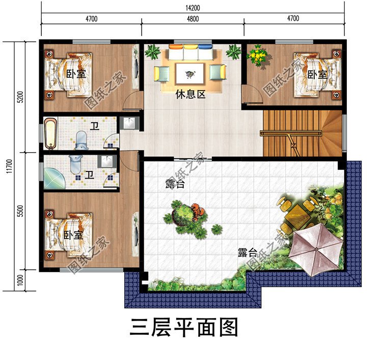 新中式农村50万三层别墅款式图，占地面积160平米左右