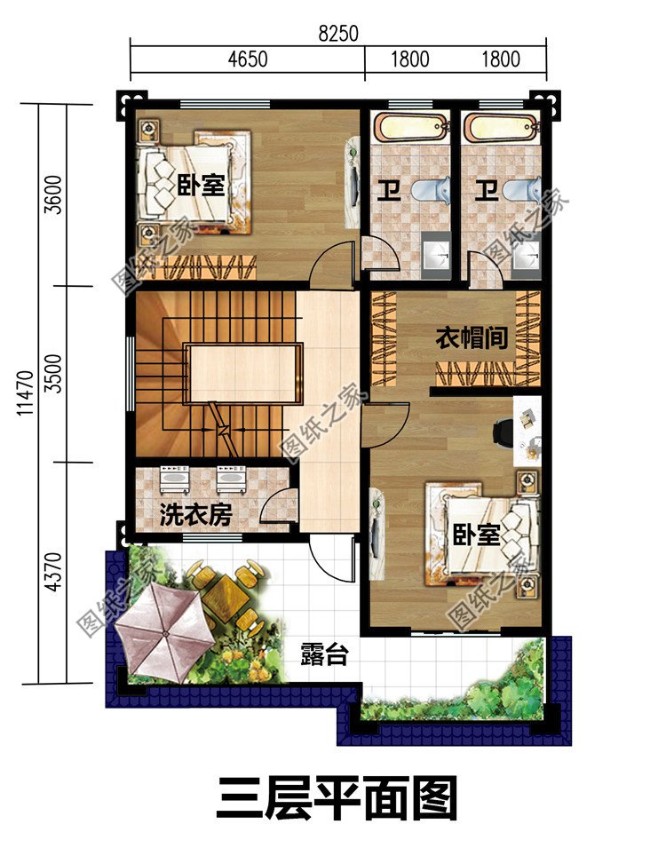 三层两开间小面宽别墅设计图纸带外观效果图，95平方米