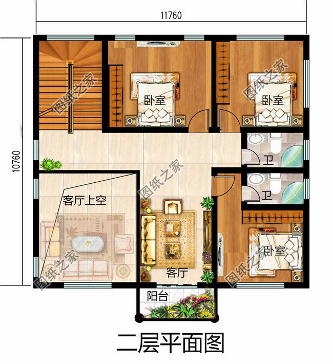 现代式三层别墅设计图二层户型图
