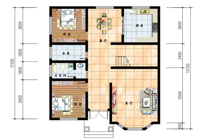 复式二层小别墅设计图一层户型图