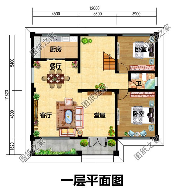 户型三:农村三间二层楼房设计图,占地120平米左右,经典户型二层户型