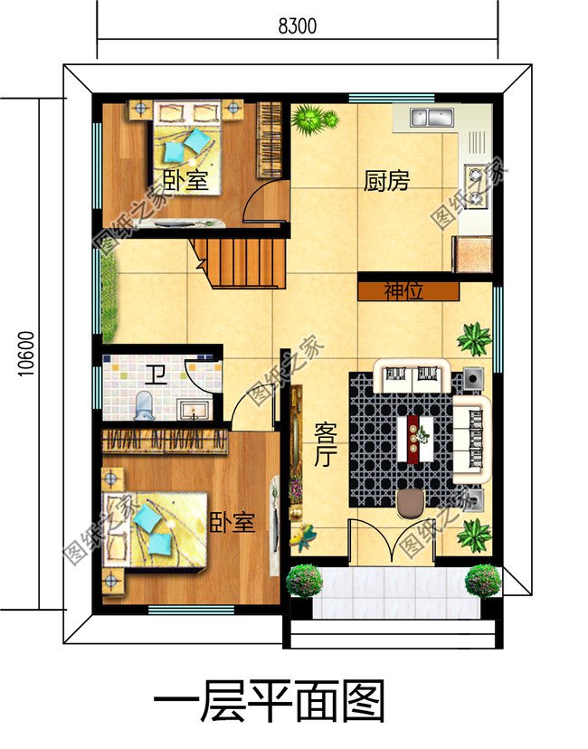 9米(含屋顶); 设计功能: 一层户型:客厅,厨房,卧室(带卫生间),卧室