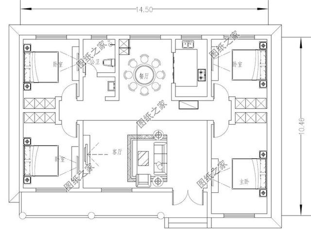 第三款:简单一层四开间小别墅设计图