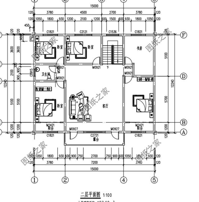 农村自建房设计图15×12米，简约大气，内部结构简单明了