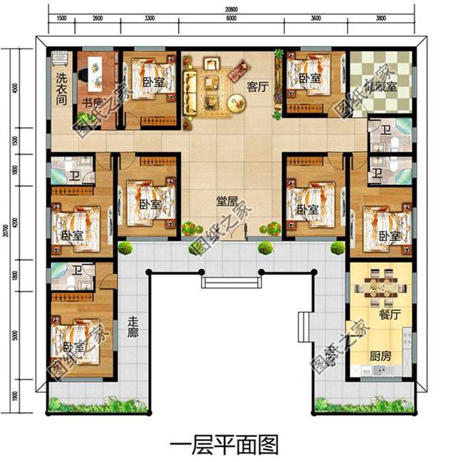 款式二:中式带 庭院平房设计图,占地222平米,造价18万