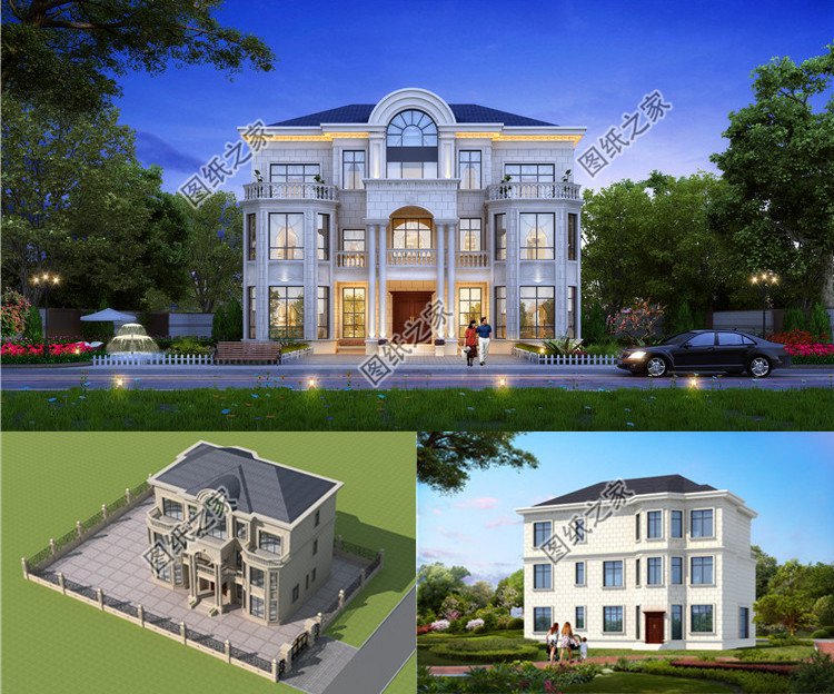 欧式大气新农村三层别墅豪宅设计图外观高端对称设计