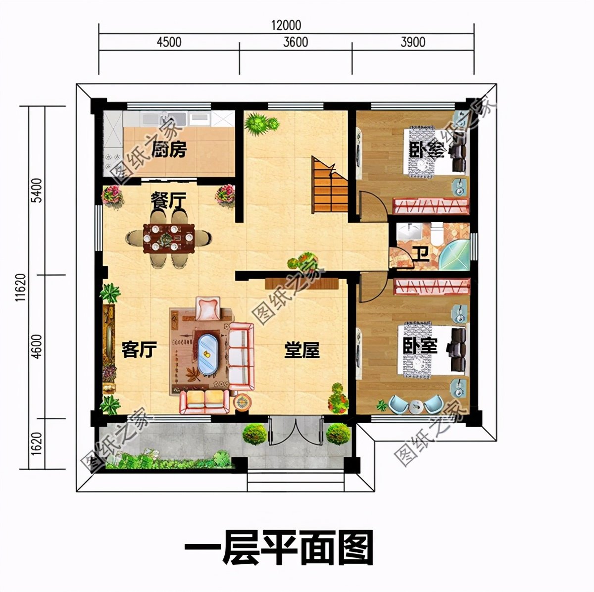 12米×12米建房设计图,有露台设计,农村建房就盖这样的户型