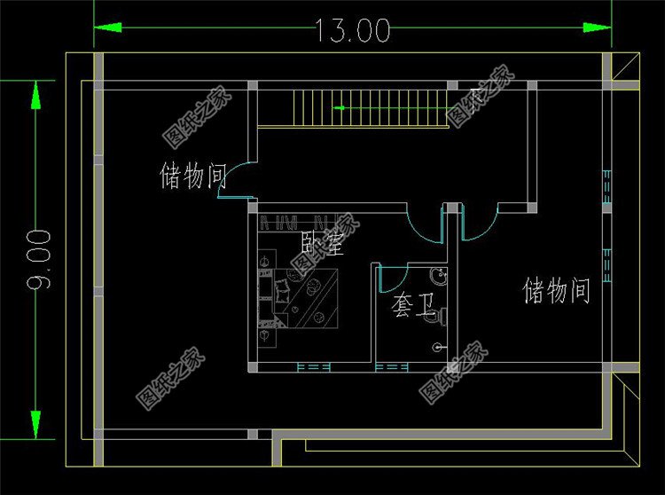 104平方米农村一层房屋cad设计施工图,13x8米