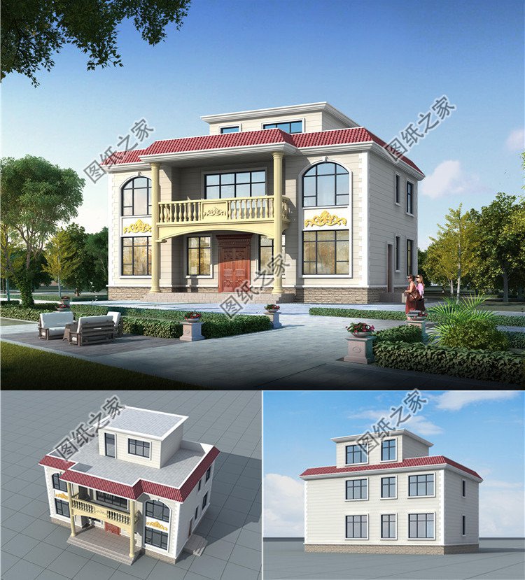150平方米农村二层砖混结构别墅施工建筑设计图,平顶设计