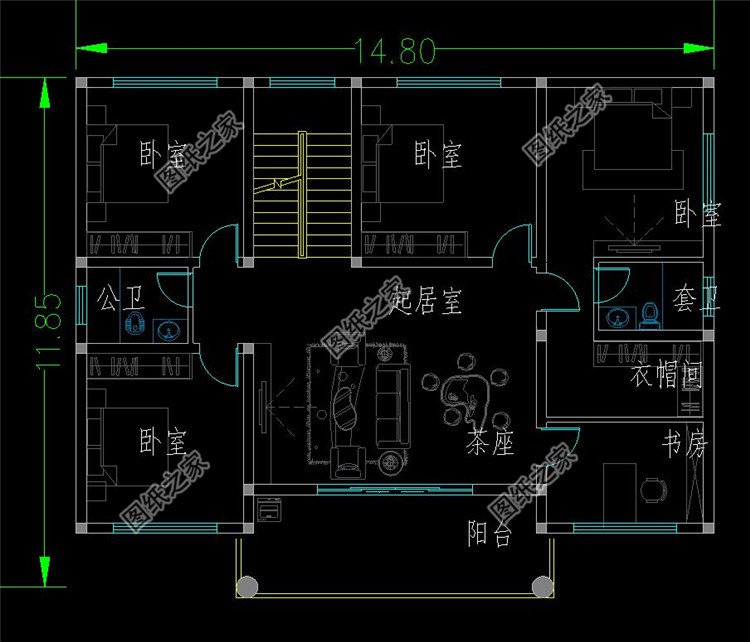 150平方米农村二层砖混结构别墅施工建筑设计图,平顶设计