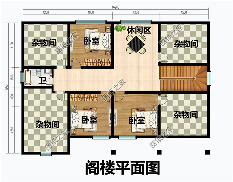 四开间一层半别墅设计图,带阁楼设计的户型方案