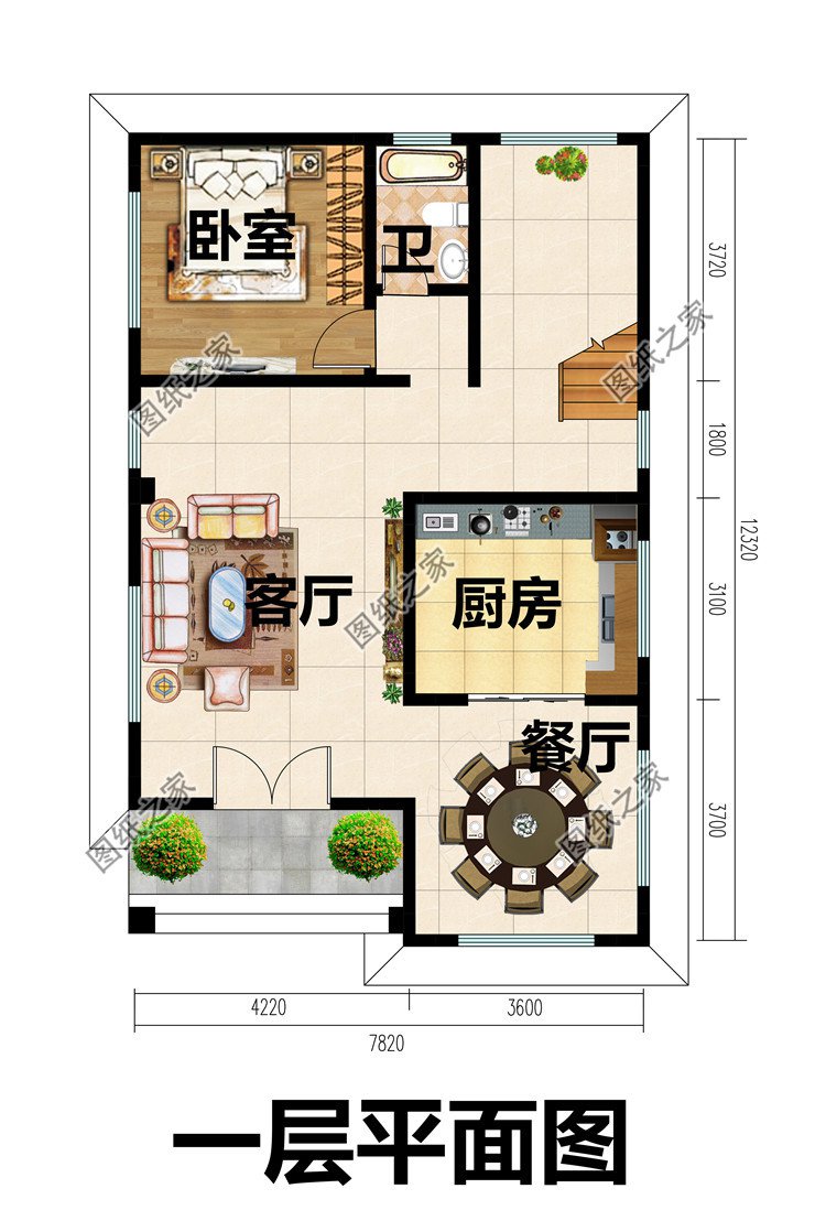 90平方米小户型自建三层房屋设计图纸及外观效果图