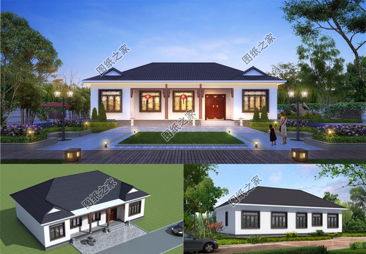2022年新款一层住宅别墅设计图纸,中式风格漂亮极了_一层别墅设计图