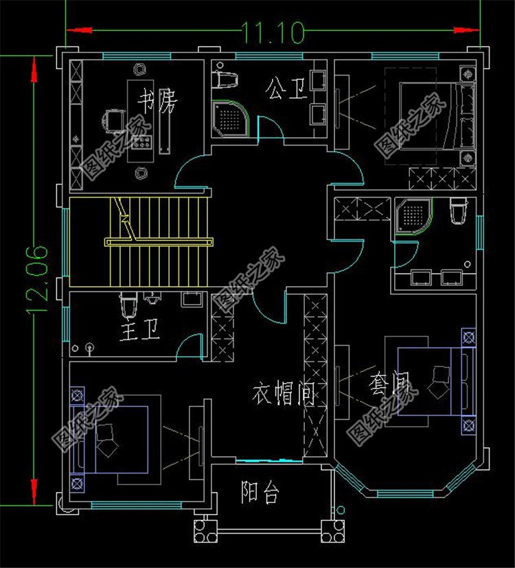 农村盖房三层自建别墅设计图纸,11米乘12米户型方案