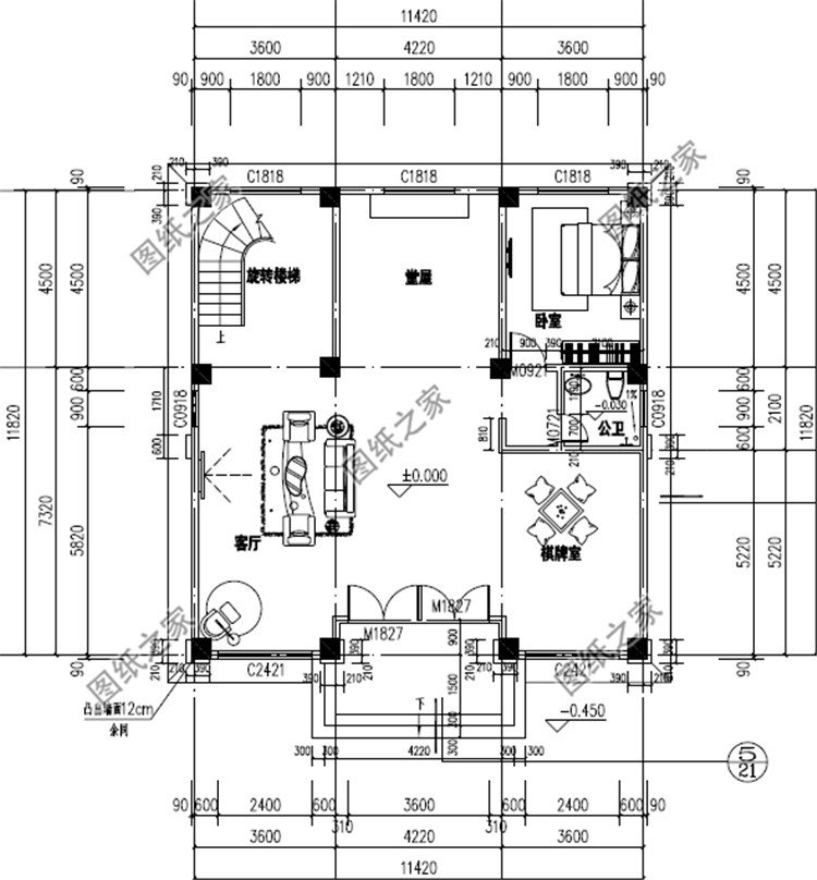 五层11x11.8米别墅设计方案一层