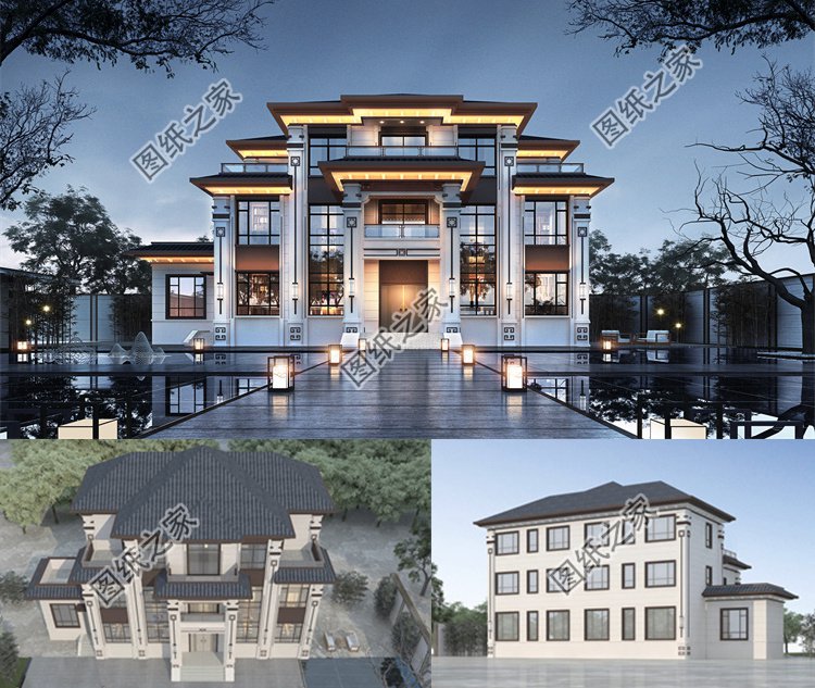 新中式三层别墅效果图