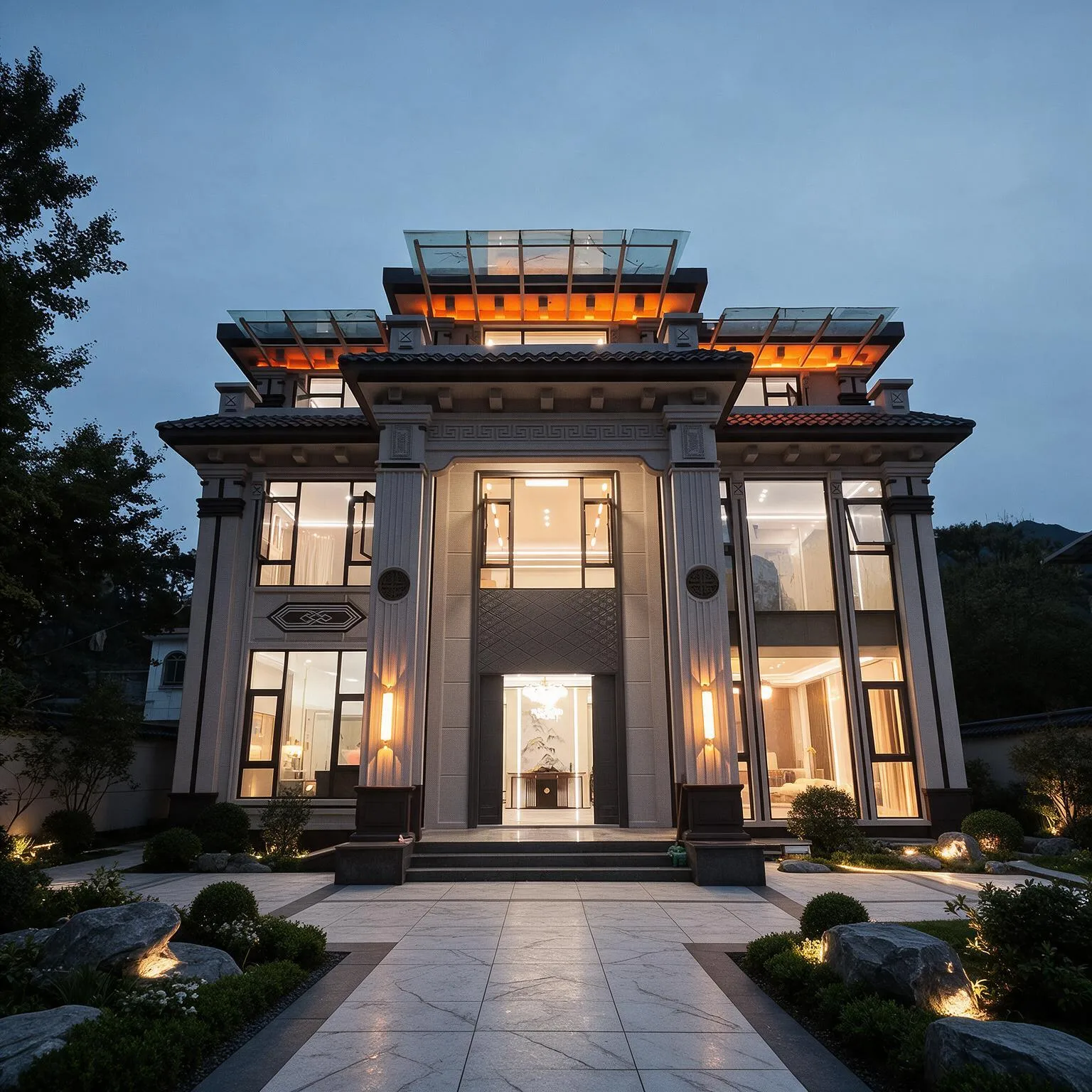 真实建好实拍大宅 4 - 现代奢华夜景别墅