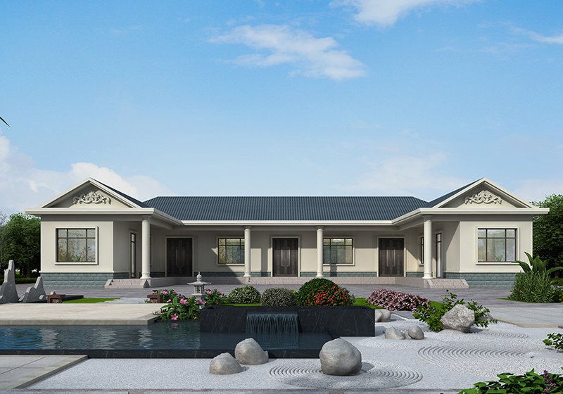 一层农家双拼自建房设计图，左右对称四平八稳