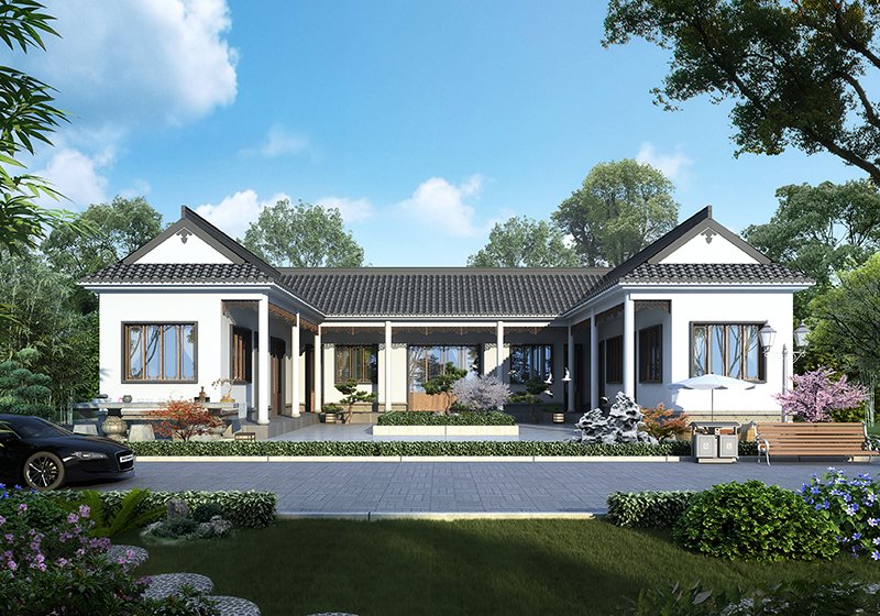 一层中式风格自建小院，白墙黛瓦舒适宜居，享受舒适惬意的乡村生活！