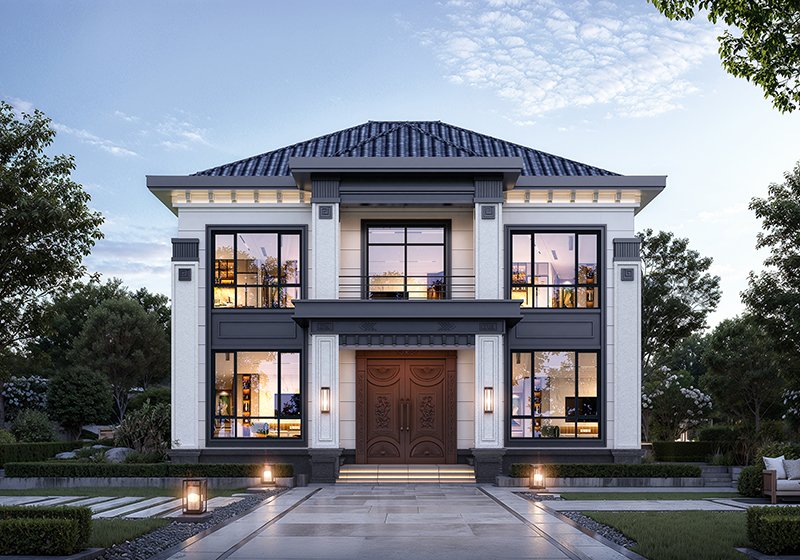 经济实用二层农村自建房设计图，新中式风格12x11米