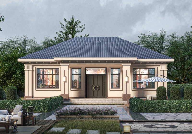 110平米一层小别墅设计方案，布局四室两厅一厨两卫