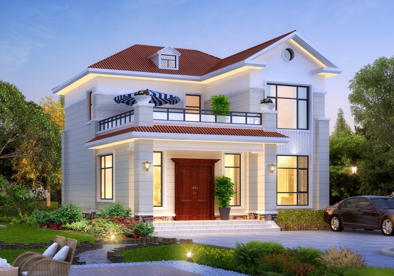 农村二间二层房子设计方案图，造型小巧精致，10米乘12米