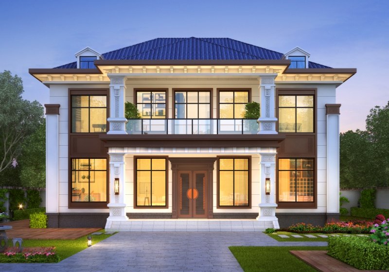 14米乘10米农村二层别墅新款，外观对称设计，经久耐看！