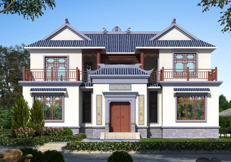 经济小户型二层中式四合院（三合院）设计图纸，带堂屋和庭院