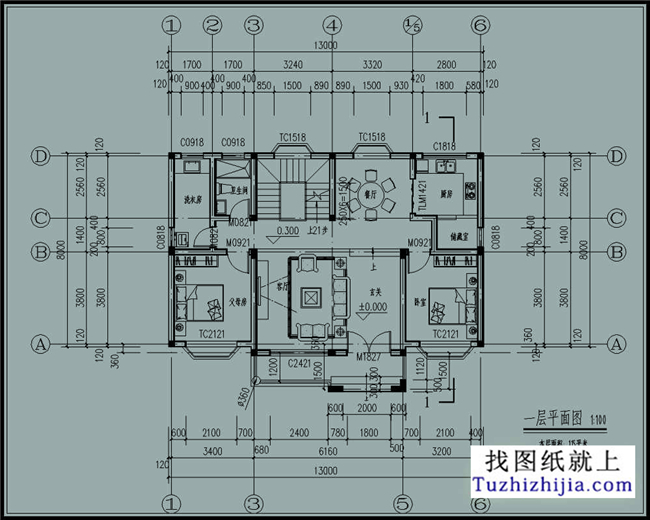 115平方米欧式经典二层小别墅CAD设计图纸带外观效果图13米*8.36米