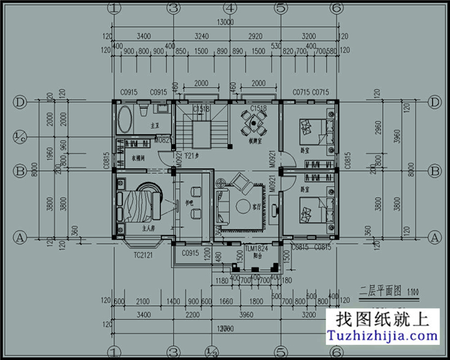 115平方米欧式经典二层小别墅CAD设计图纸带外观效果图13米*8.36米